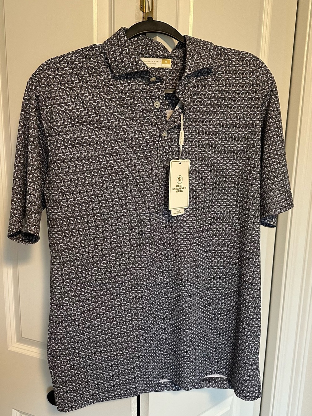 Hart Schaffner Marx Navy Micro-Geo Print Polo